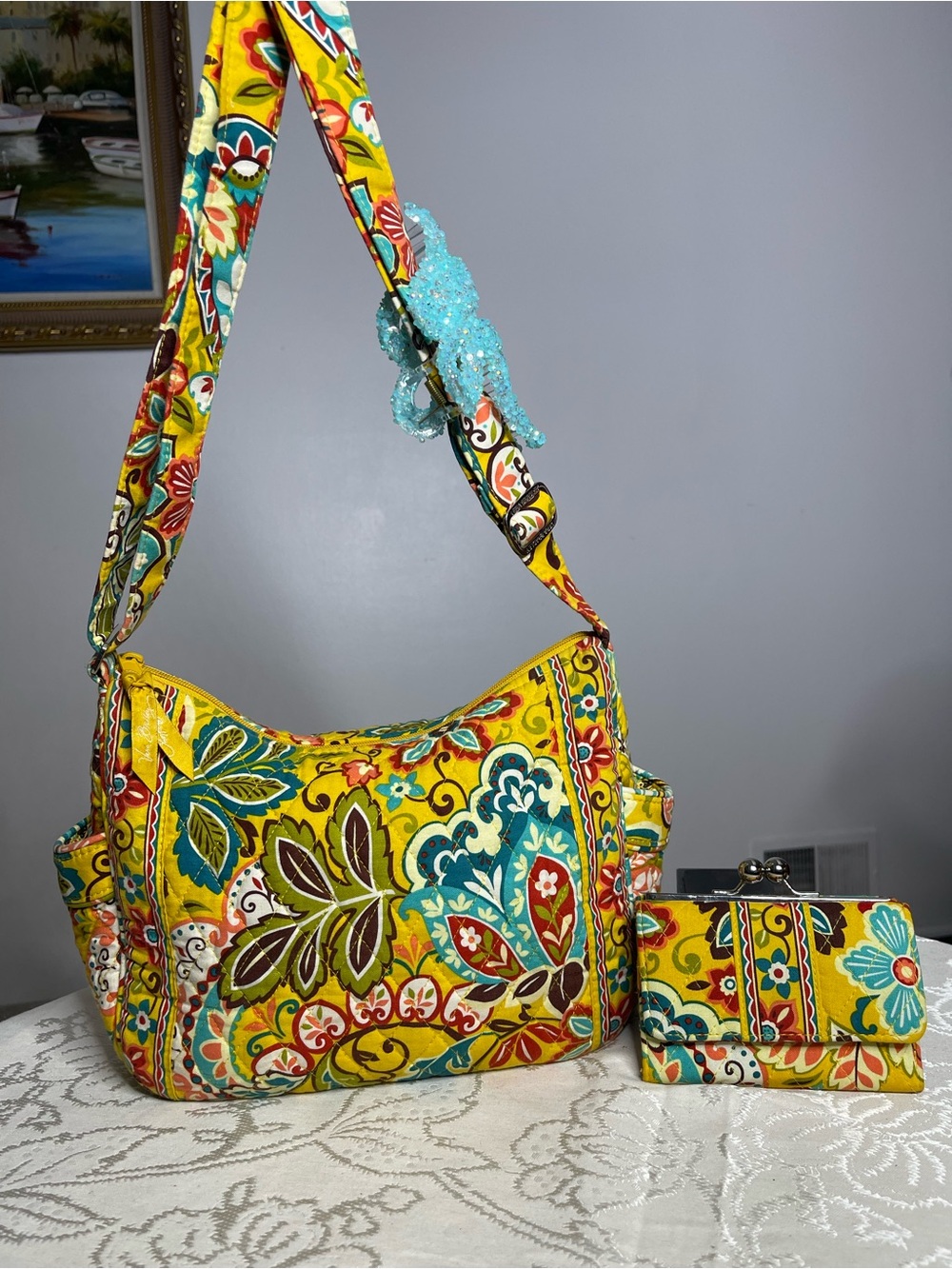 Vintage Vera Bradley Provençal Crossbody Bag & Matching Kiss-Lock Wallet Set
